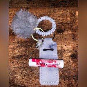 NWT Blue/Grey Chapstick Holder Keychain Set